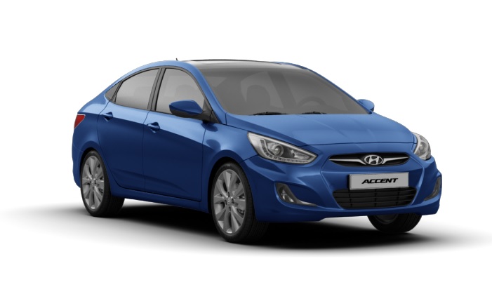 2017 Hyundai Accent Blue 1.4 100 dimensions with length, width and height